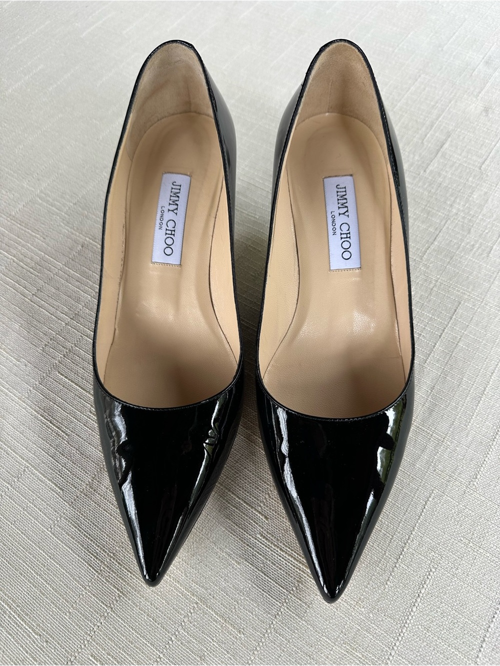 Jimmy Choo Black Patent Leather Aza Pointed Toe Kitten Heels Size 40 US 10 Box